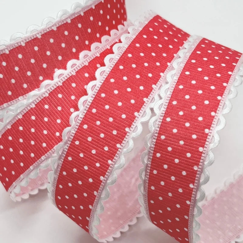 2cm 5Yards Dots Printed Embossed Ribbon For Handwork DIY Craft Bows Scrapbook Easter Wedding Christmas Deco Gift Floral Packing