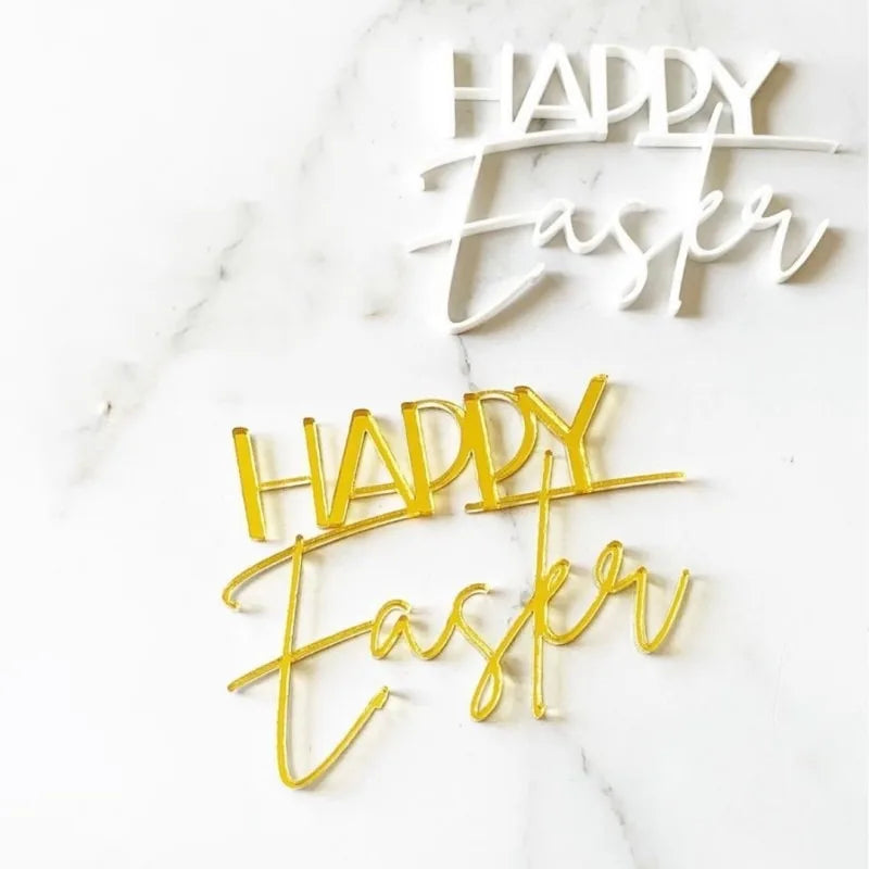 10Pcs Happy Easter Bunny Egg Cake Toppers Acrylic Gold Silver Rabbit Shaped Cupcake Toppers for Easter Party Dessert Decorations