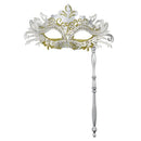 Metal Fancy Elegant Party Masque with Handheld Stick Half Face Venetian Masque with Rhinestones for Women Men Prom Masquerade