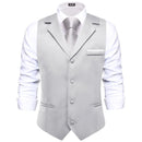 Hi-Tie Solid Black V-neck Men Vest With Tie Jacquard Tuxedo Dress Waistcoat Adjustable Jacket Casual Business Party Fashion