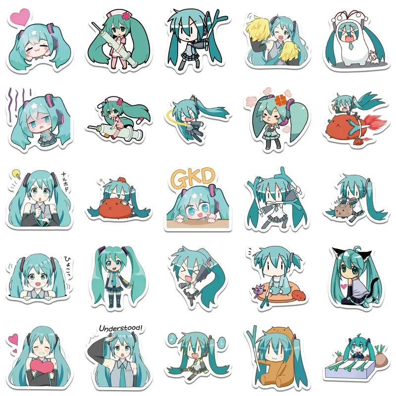 65pcs Hatsune Miku Sticker Pack Waterproof Phone Case Cartoon Journaling Stationery Kawaii Packaging Cute Laptop Skin