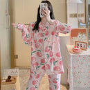 Pajamas Women's Silk Long-sleeved Pajamas Sleepwear Suit Flower Printed High-grade Ice Silk Outside Home Wear Pijamas De Mujer