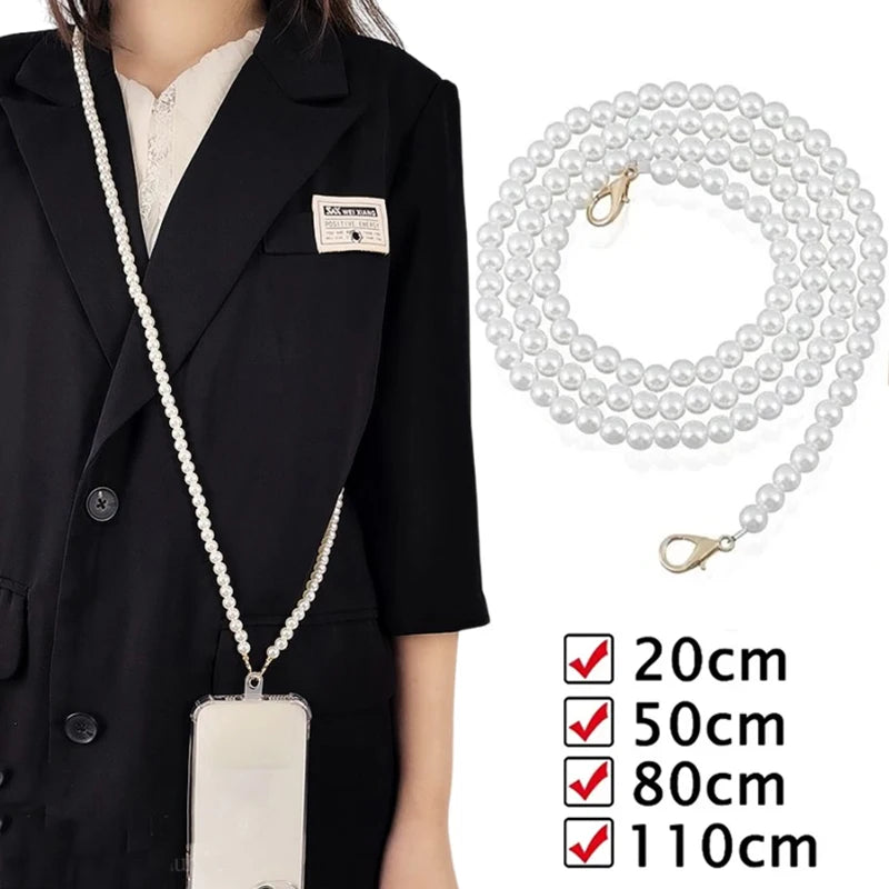Portable Mobile Phone Lanyard Crossbody Necklace Chain Pearl Strap Anti-lost Sling for IPhone 15 14 13 Pro Max Samsung Flip 4 5