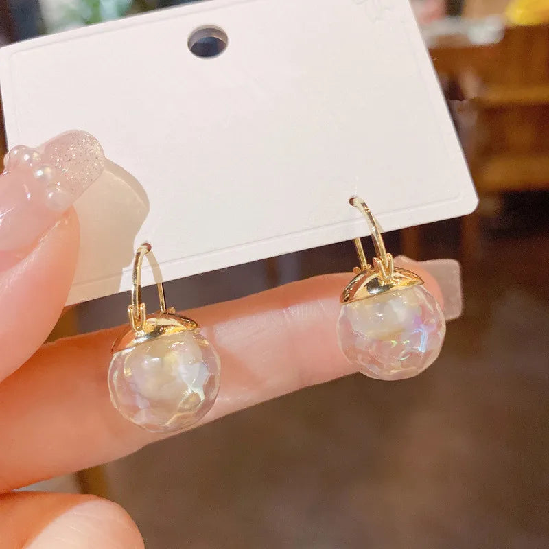 Korean New Clear Ice Glass Ball Drop Earrings For Women New Simple Fashion Jewelry Wholesale