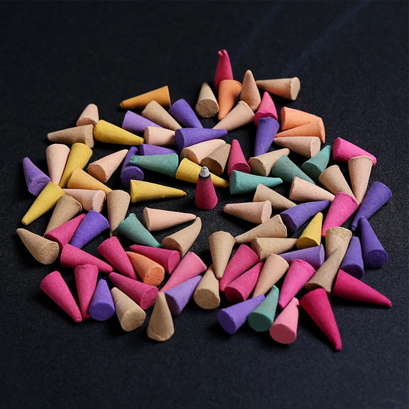 60Pcs Scented Incense Cones Colorful Fragrance Incense Cones Anxiety Relief Natural Scents Cones for Yoga Aromatherapy