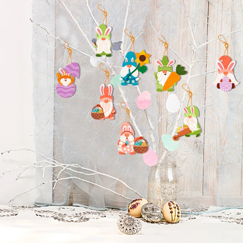 8/16pcs Easter Bunny Ornaments Easter Egg Gnome Carrot Paper Cards Decor Tree Hanging Pendant Spring Easter Decorations for home