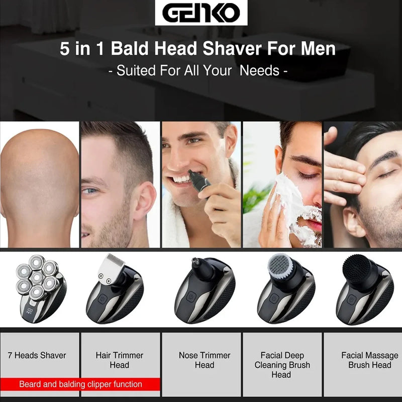 GENKO New Electric Shaver For Men High Quality 7D Independently Electric Razor Waterproof Bald Shaving Machine With Clipper