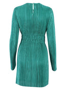 Mnealways18 Pleated Women High Waist Dress Long Sleeve Eyelet Elegant Dress Ladies Back Keyhole Spring 2023 Elastic Female Dress