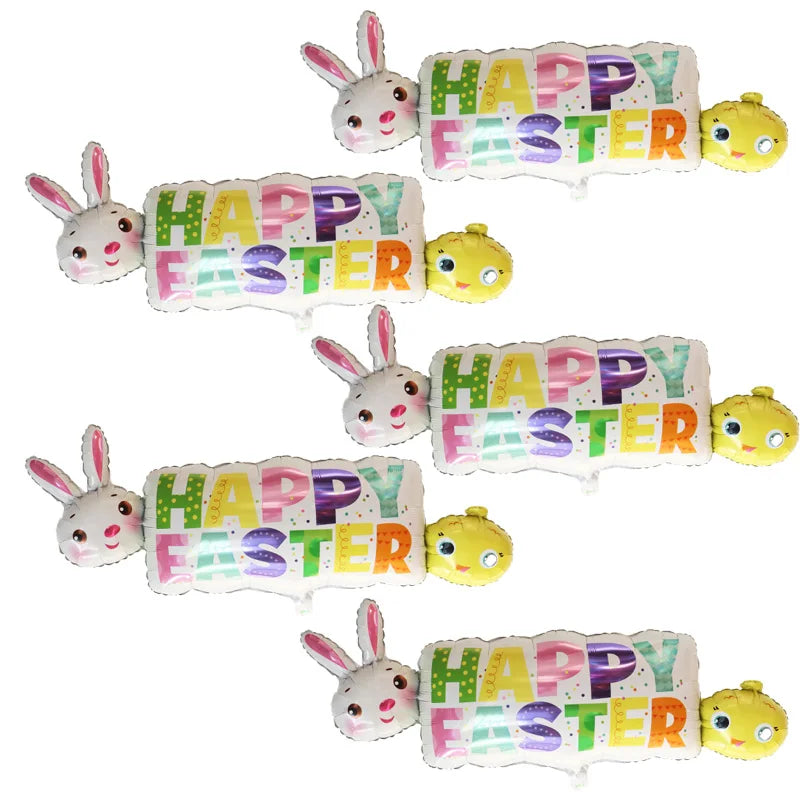 5pcs Easter Cute Rabbit Balloons White Bunny Shaped Balloons Happy Easter Foil Balloons for Easter Party Decors Kids Birthday