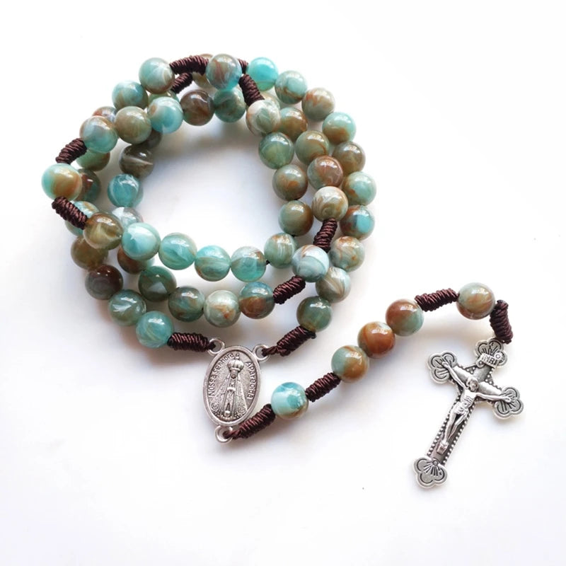 Cross Religious Weaving Rosary Catholic Five Rui Rosary Pendant Christian Jesus Necklace Religious Jewelry for Women