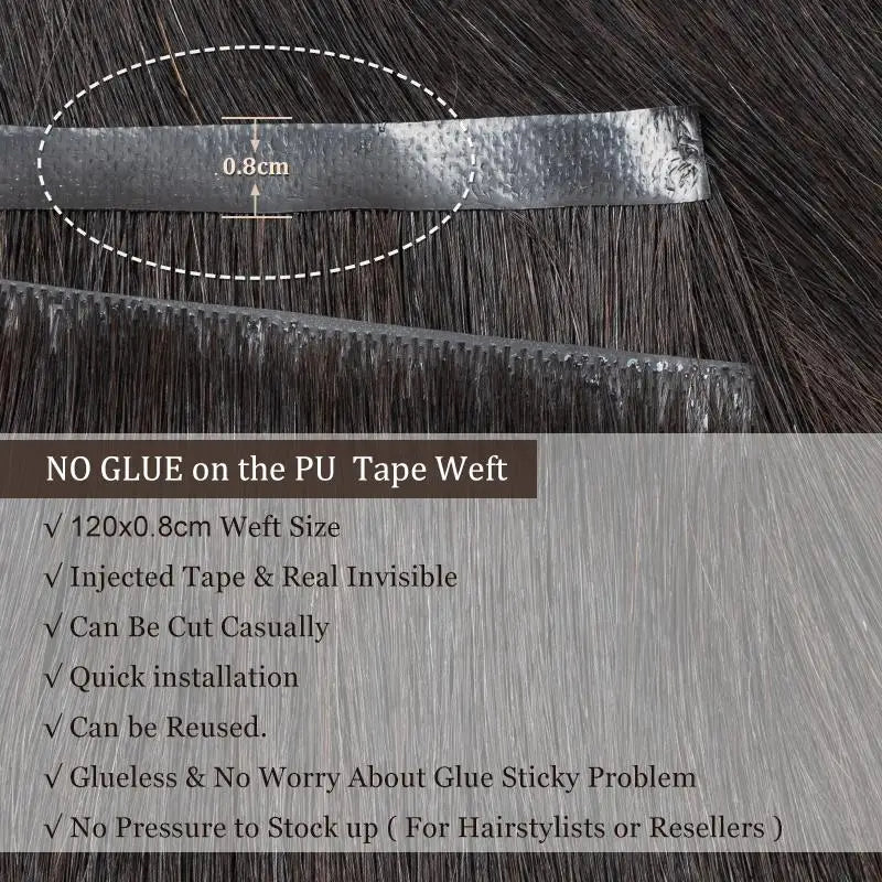 Invisible Long Tape PU Weft Human Hair Bundles Real Natural Hair Seamless & No-Glue Injected Tape In Hair Extensions Thick Ends