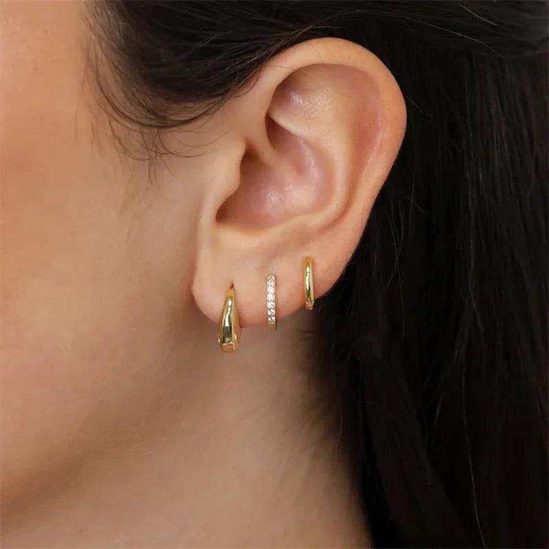 6Pcs Stainless Steel Mini Hoop Earrings Set for Women Shiny Rhinestone Zirconia Huggie Circle Punk Earrings Party Jewelry Gifts