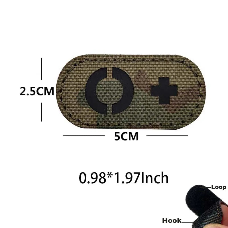 5*2.5CM IR Reflection Blood Type A B AB O POS NEG Embleem Hook and Loop Patches,Tactical Badges Clothes Stickers Glow in Dark