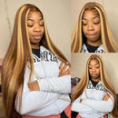 Straight Highlight 13x4 HD Transparent Lace Front Human Hair Wigs Pre Plucked Honey Blonde Colored Lace Frontal Wigs For Women