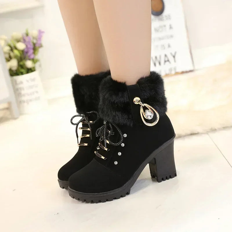 Suede Women Boots Winter Designer High Heels Shoes for Women 2023 New Short Plush High Platform Ankle Boots Elegant Botas Mujer