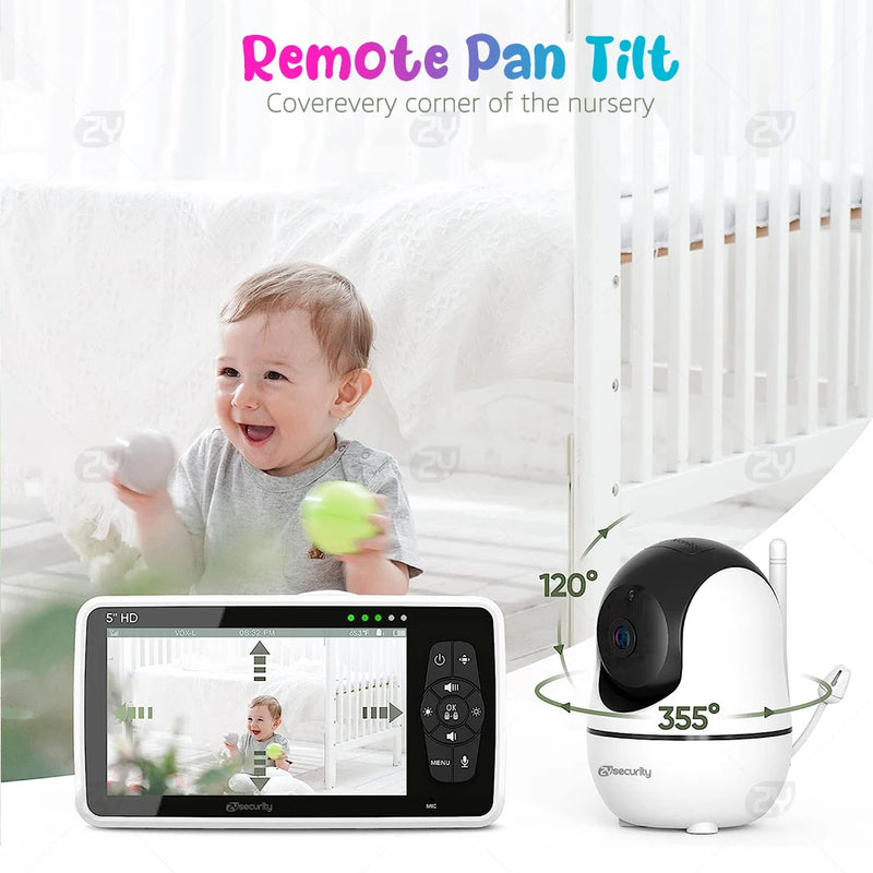 5''HD Baby Monitor with 2 Cameras Pan-Tilt 4X Zoom 2-way Audio Baby Camera Nanny Night Vision 22-Hour Batterr Video Babysitter