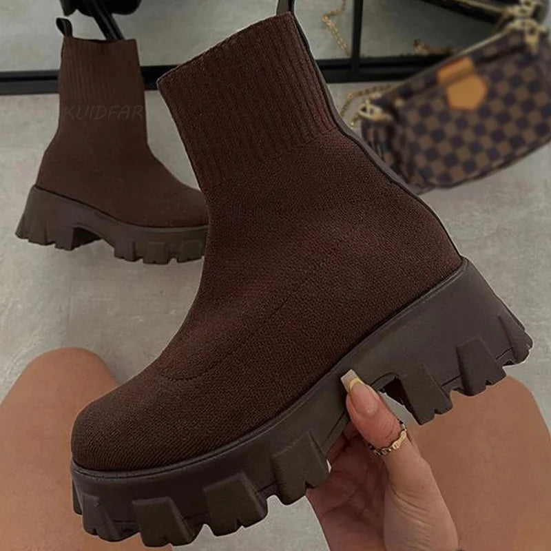 Women Boots 2023 Platform Boots For Autumn Winter Shoes Slip On Platform Shoes Women Ankle Boots White Heels Short Botas Mujer