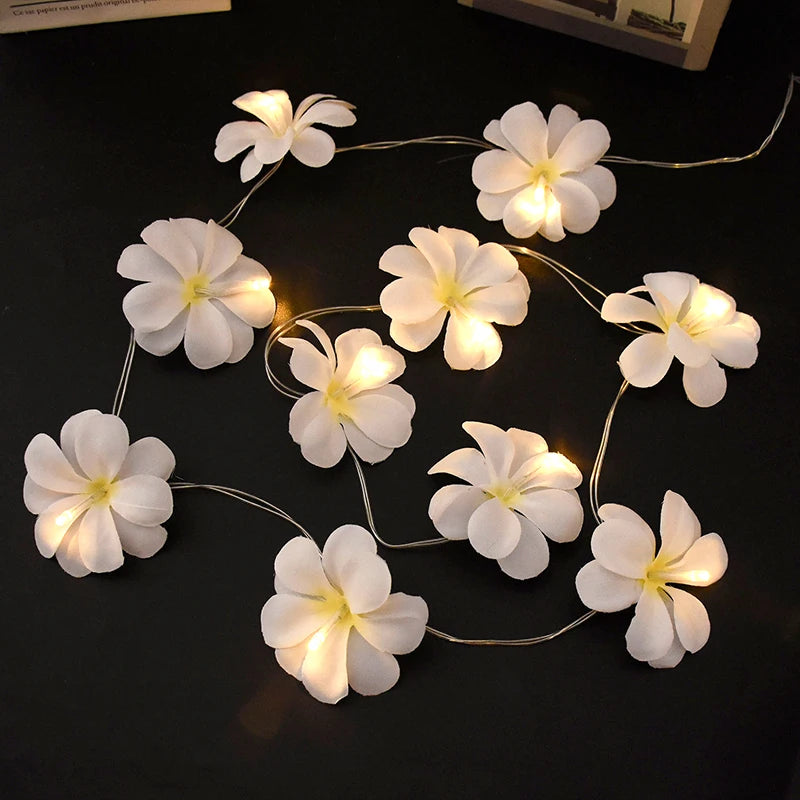 Plumeria String Lights Artificial Frangipani Gardenia Led Lights String Battery Operated for Home Garden Wedding Party Decor