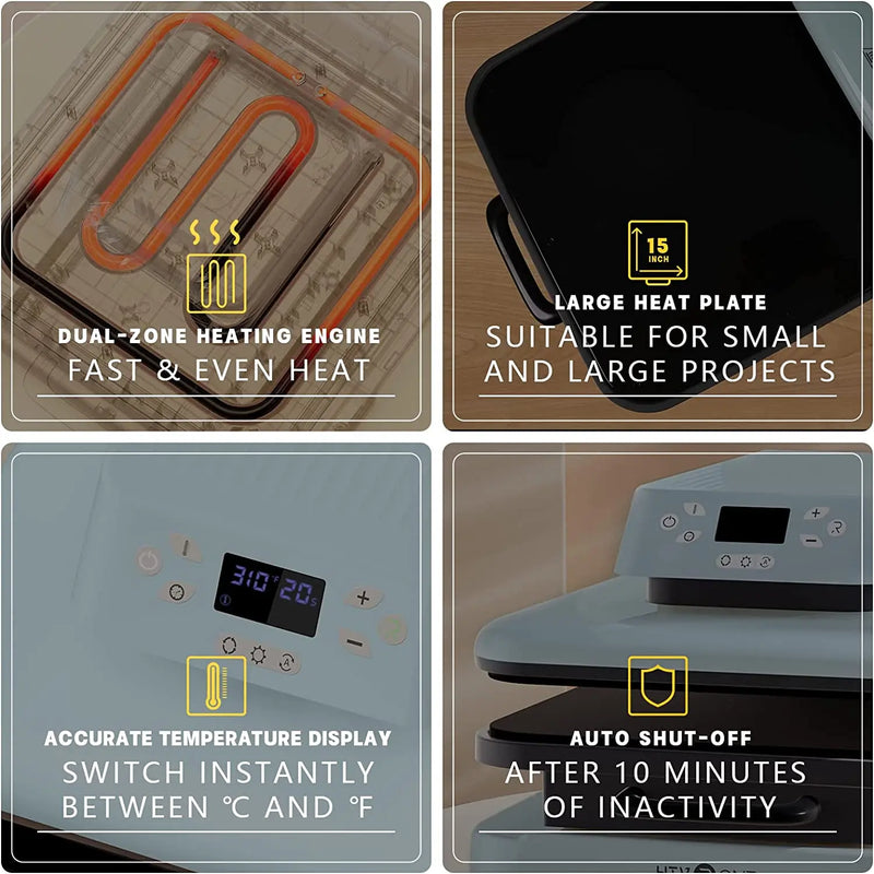 HTVRONT 15x15in 1500w Automatic Heat Press Machine Automatic Pressure DIY Iron On HTV Vinyl Sublimation for T-shirt Bag Fabric