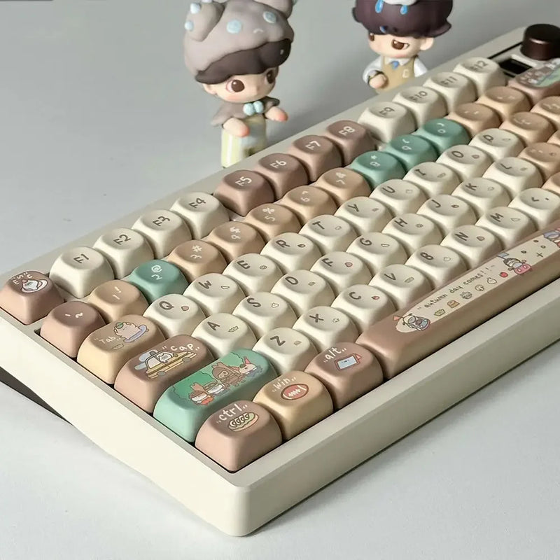 Korean Russian Keycap Khaki Cute Cocoa Bean Milk PBT Five-Sided Sublimation MOA DIY Mechanical Keyboard Cartoon Hangul Keycaps