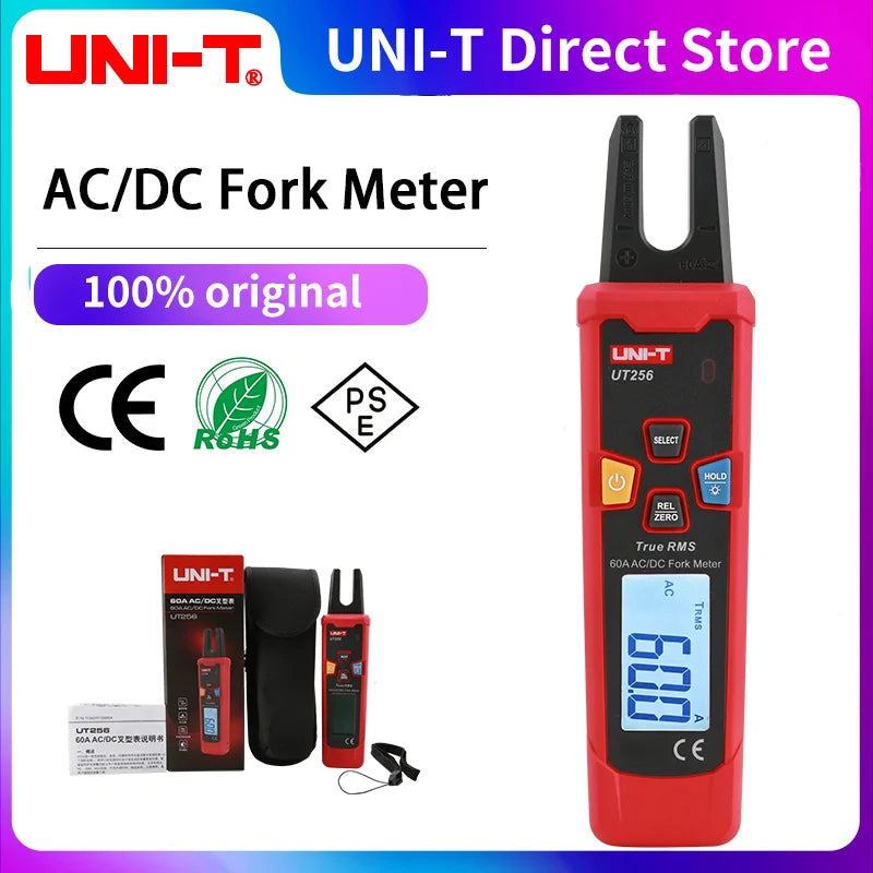 UNI-T UT256 60A AC/DC Fork Meter/True RMS Auto-Range Digital Clamp Ammeter/Electrical Universal Meter