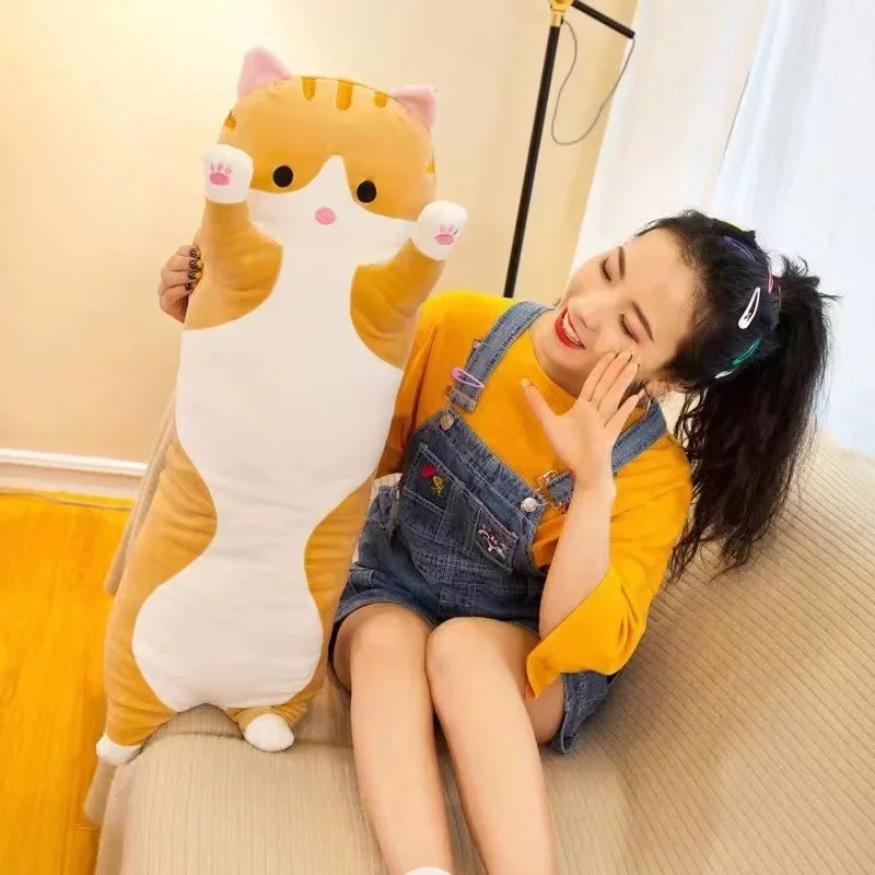 Long Cat Plush Body Pillow Creative Cute Animal Stuffed Doll Soft Sofa Kawaii Decorative Body Pillow Sleeping Back Cushion Decor