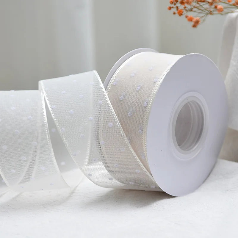 10Yards 4CM Polka Dots Organza Gauze Packaging Ribbon Tape Flower Gift Box Wrap Bow DIY Wedding Christmas Party Decoration