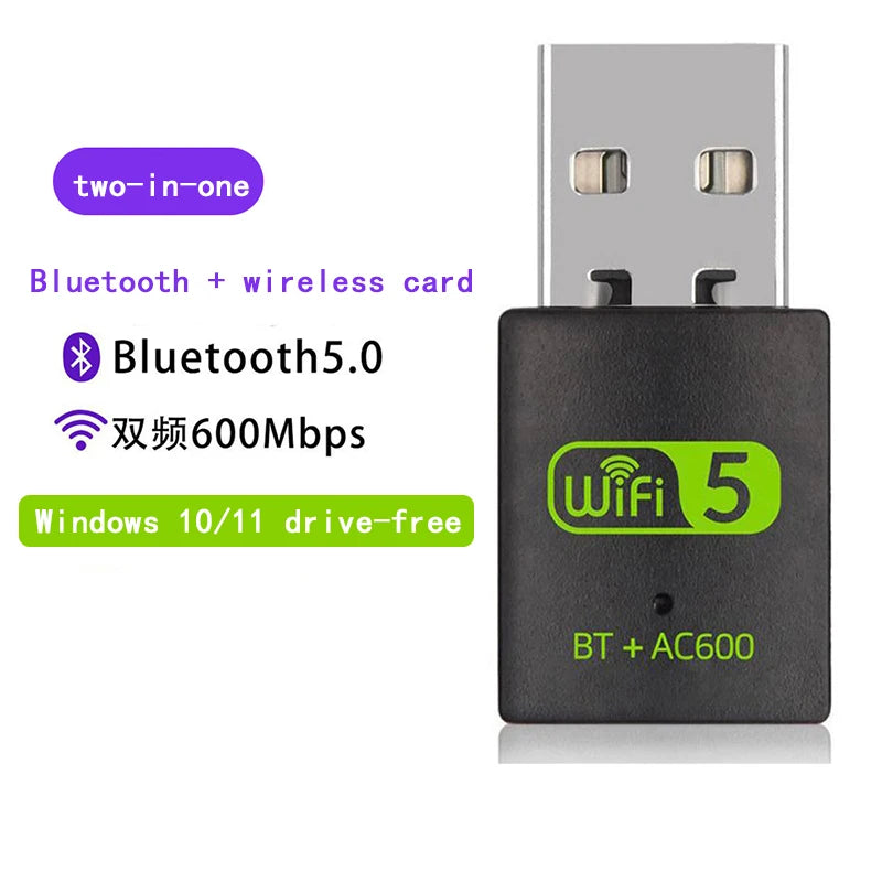 600Mbps USB WiFi Bluetooth Adapter 2in1 Dongle Dual Band 2.4G 5GHz USB WiFi 5 Network Wireless Wlan Receiver DRIVER FREE