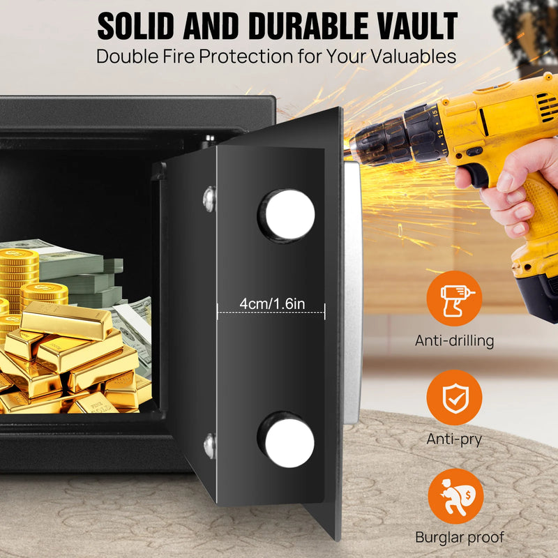 4.6L/8.5L/16L Safes for Home+ 2 Manual Override Keys,Security Safe Cash Box with Double Digital Keypad&Safety Key Lock Cabinet