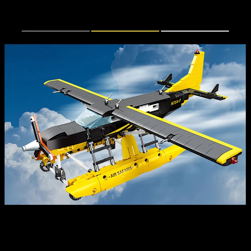 58007 738Pcs Bricks Cessna 208 City Cargo Water Plane WW2 Military High-Tech Plane Technical Model Building Blocks/Toy For Boys