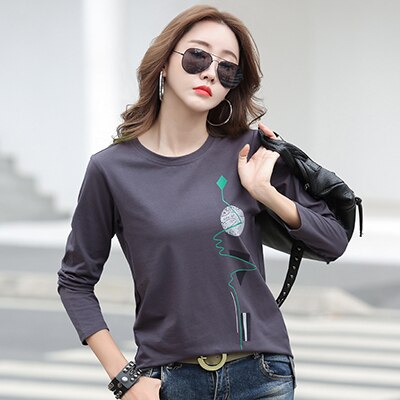 shintimes Print Tshirt Cotton T Shirt Women Korean Clothes 2022 Autumn T-Shirts Womens Long Sleeve Woman Tops Tee Shirt Femme