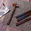 2/5 Pairs Natural Wooden Chopsticks Reusable Black Cherry Blossom Japanese Sushi Chop Sticks Set for Chinese Food