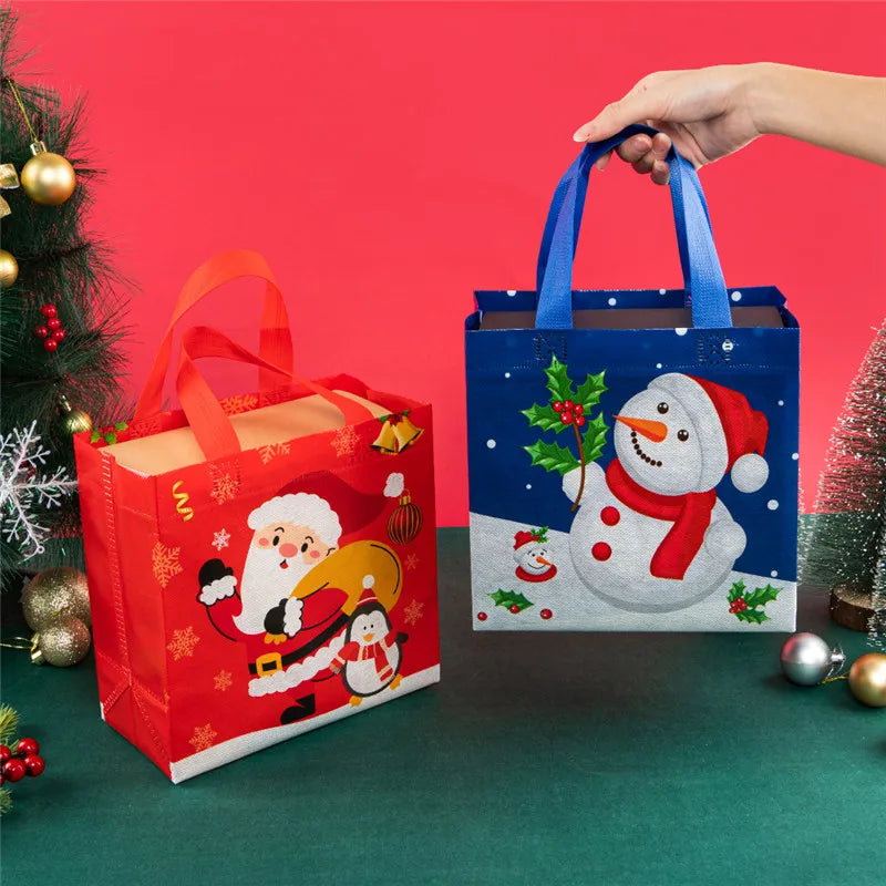 StoBag 4pcs/1Lot New Christmas Non-woven Fabric Tote Bags Candy Gift Packaging Santa Claus Kids Holiday Happy Year Party Favors