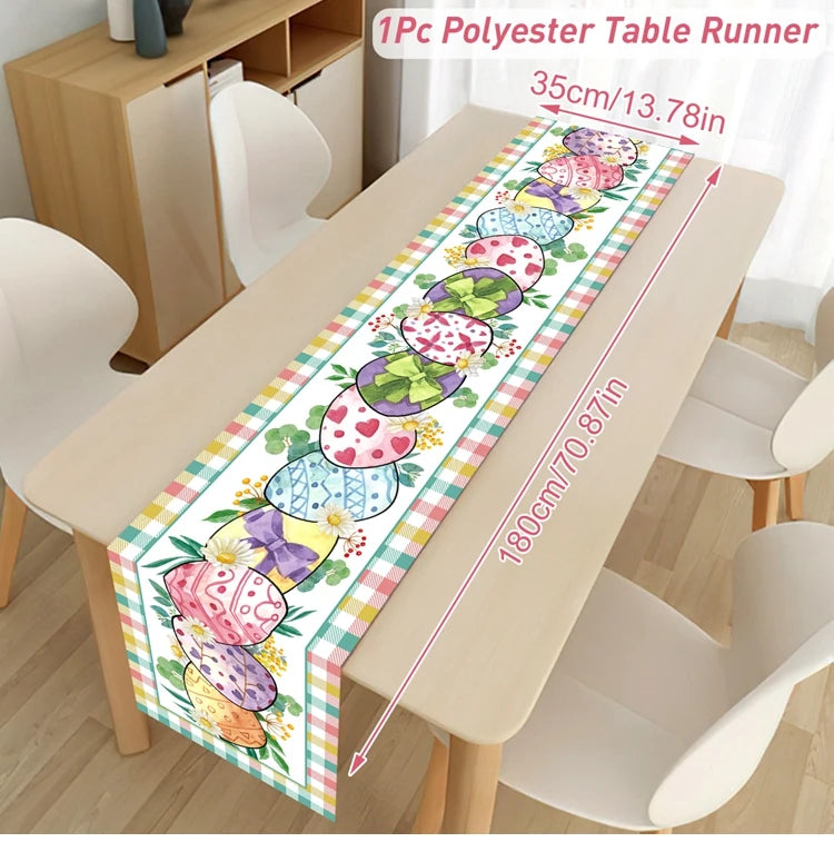 35x180cm Easter Table Runner Watercolour Bunny Eggs Table Runner Easter Decor for Kitchen Dining Table Home Party Decorations