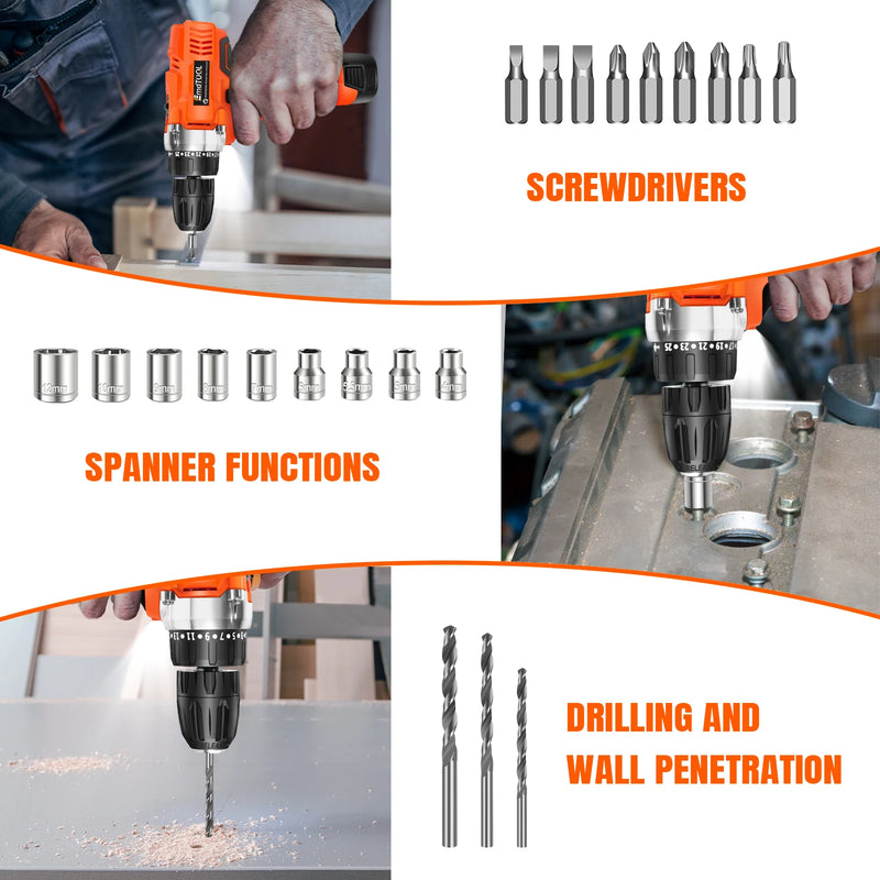 BRIEFNESS 45Nm Cordless Drill Screwdriver 1 Battery Electric Impact Drill 2 Speed Forward Reverse DIY Home Tool Multi-purpose
