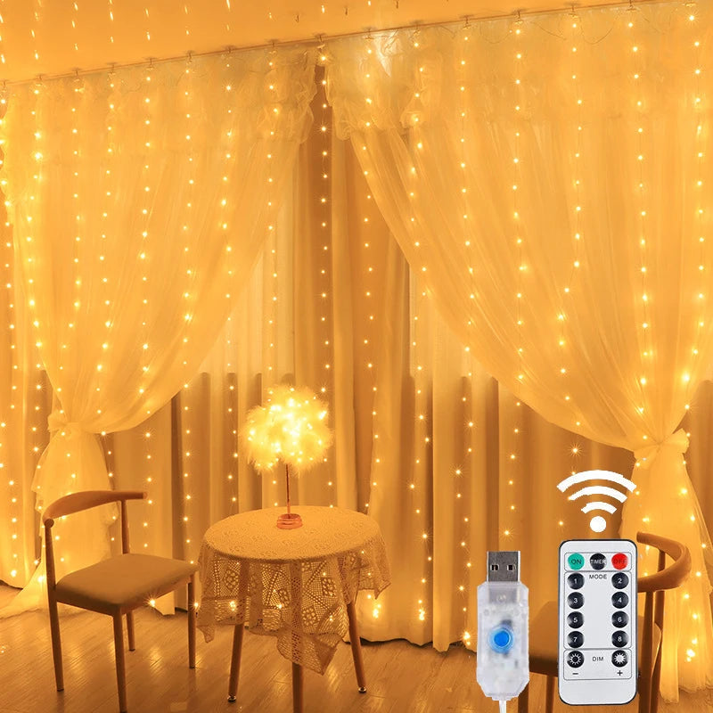 USB LED Curtain String Light Christmas Window Decor Wire Fairy Light 8 Modes Remote Control For Wedding Holiday Party Lighting