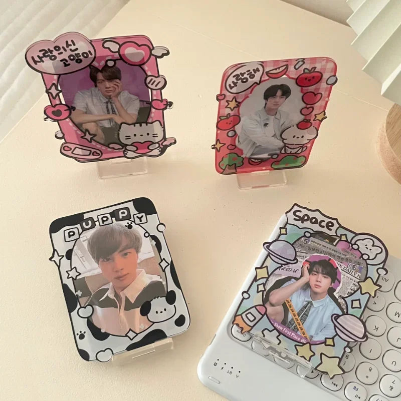 Kawaii Photocard Holder Lovely Cartoon Puppy Acrylic Display Standing Idol Kpop Family Friend Photo Holder Student Supplies