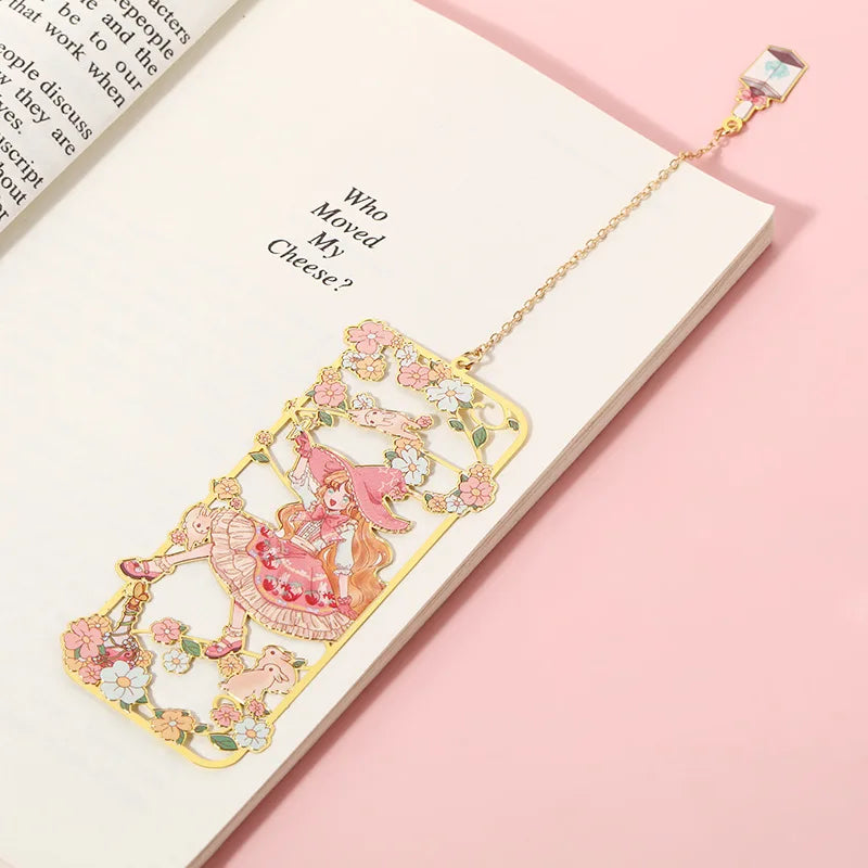 Cartoon Cute Girl Bookmark Copper Metal Hollow Out Process Student Bookmark School Supplies Stationery