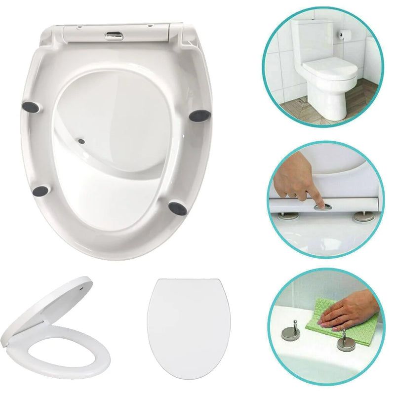 O-Shape Toilet Seat, Soft Close Toilet Seat with Quick Release, Sturdy Duroplastic Anti-Bacterial Toilet Lid W/ Stainless Hinges