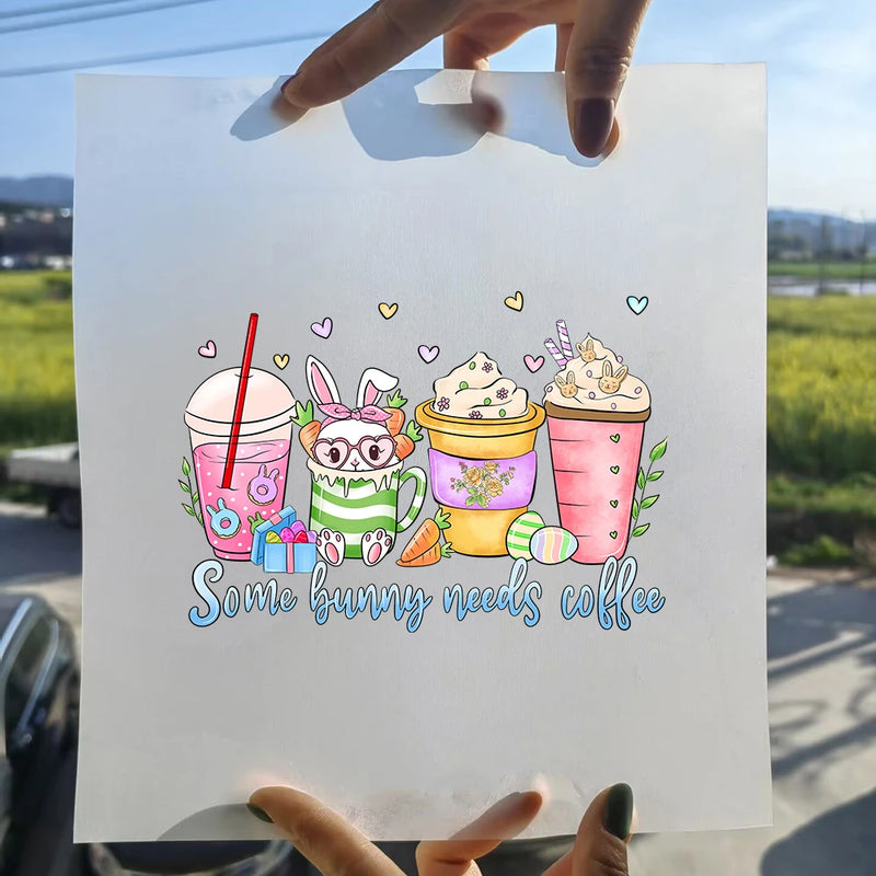 15cm New Easter Egg Rabbit Iron On Heat Transfer Stickers For Clothes DTF Pinted Vinyl Thermal Appliques Washable T-Shirt Decal