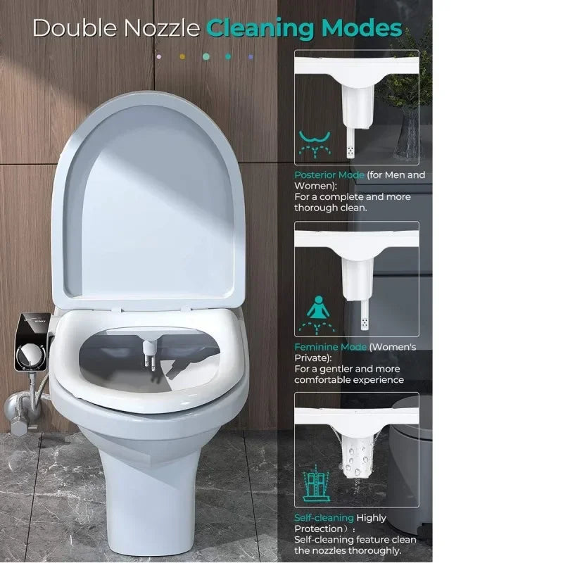 Bidet Hot Cold Warm Water Bidet for Toilet Seat Smart Non-Electric UltraSlim Bidet Self Cleaning Dual Nozzle Adjustable Pressure