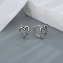 CIAXY Silver Color Hollow Heart-shaped Earrings for Women Asymmetric Double Love Small Ear Buckle Thai Silver Retro Jewelry