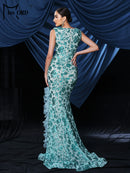 Missord New Blue Church Dress V Neck Sequin Split Evening Gown Wedding Birthday Party Ground Length Formal Occasion Dresses