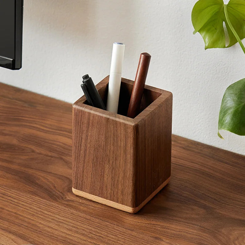 Office Home Desktop Organizer Black Walnut Ebony Wooden Storage Box Multi Compartment Remote Control Stationeries Pen Holder