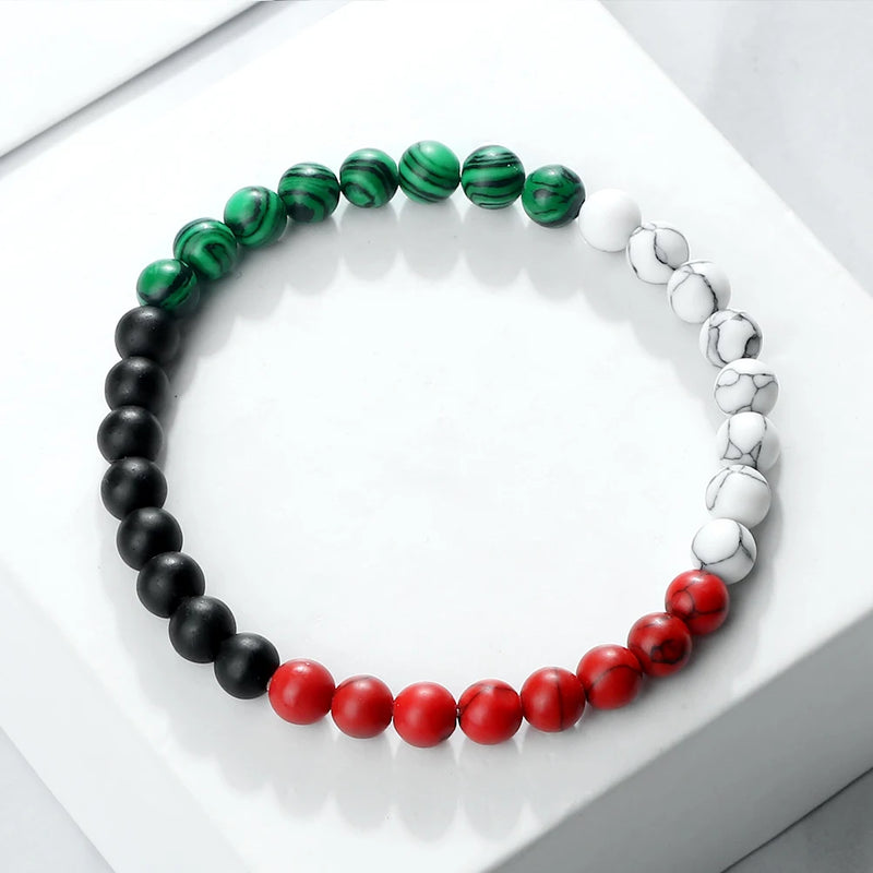 Palestine Flag String Bracelet Red Black White Green Rope Braided Bangle Christmas Gift UAE Kuwait Natural Stone Beads Bracelets