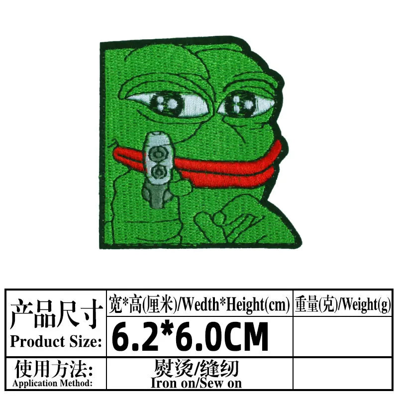 Iron on Cute Frog Patches on Clothes Backpack Cartoon Pepe The Frog Meme Embroidered Patch Badges for Clothing Sticker Appliques