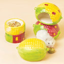 Corn-Shaped Ceramic Hamster Hideout Food Water Bottle Holder for Hamsters Gerbils Small Pets for Summer Cooling Cage Decoration