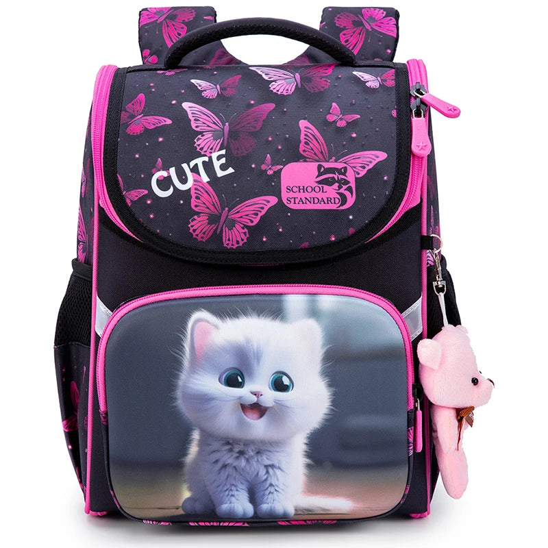 Orthopedic School Backpack For Girls Cartoon Cat Primary School Grade 1 Students Bags Kids Satchels Female Bookbag 7-9 Years