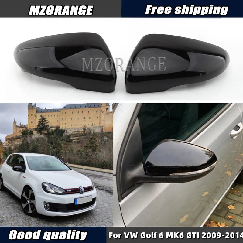 Side Mirror Cover Cap For VW Golf 6 MK6 GTI 2009-2014 Bright Black Rear View Rearview Mirror Housing Cover Car Accessories