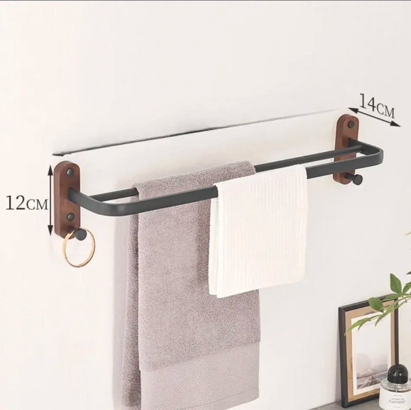 Nordic solid wood Light Luxury Towel Rack Bathroom Towel Shelf  Perforated Wall Mounted Towel shelves Bathroom Accessories